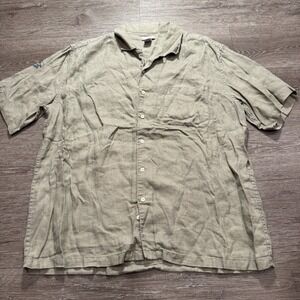 Breakwater Shirt Mens Large Green Linen Short Sleeve Vacation Coastal Boho